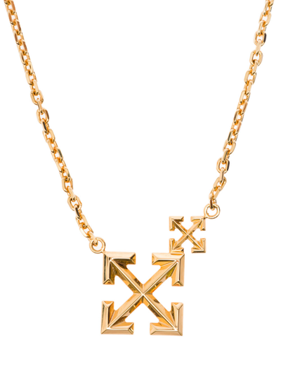 Shop Off-white Arrow Golden Brass Necklace Off White Woman In Metallic