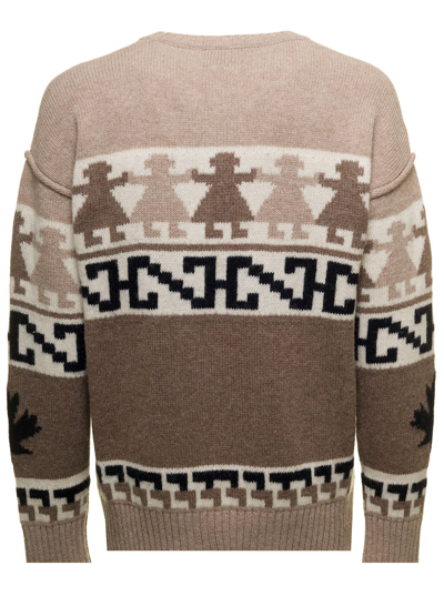 Shop Dsquared2 Liama Multicolor Alpaca Jacquard Sweater D-squared2 Man In Beige