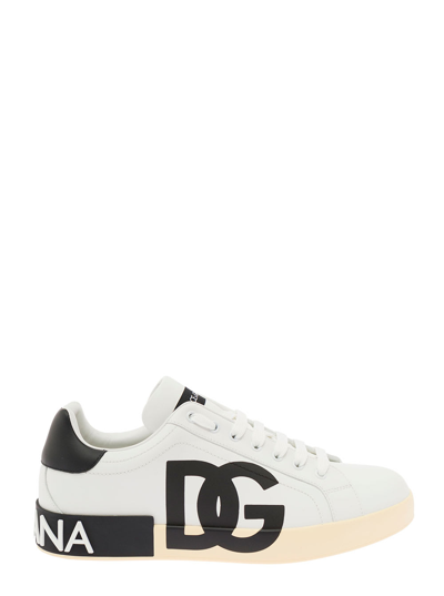 Shop Dolce & Gabbana Portofino White And Black Leather Sneakers  Man In White/black