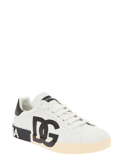 Shop Dolce & Gabbana Portofino White And Black Leather Sneakers  Man In White/black