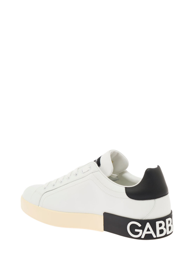 Shop Dolce & Gabbana Portofino White And Black Leather Sneakers  Man In White/black