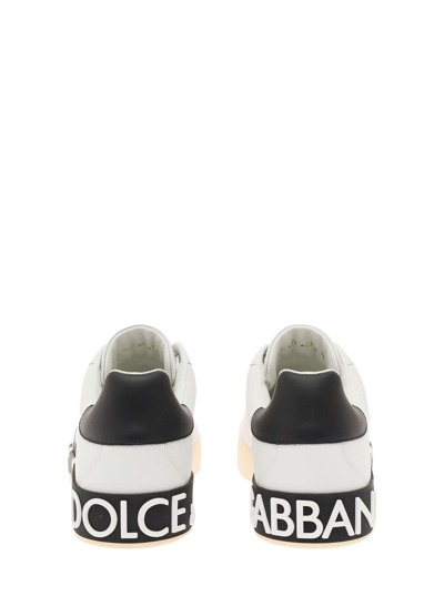 Shop Dolce & Gabbana Portofino White And Black Leather Sneakers  Man In White/black