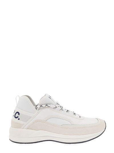 Shop Apc Run Around White And Beige Leather And Fabric Sneakers A.p.c Woman