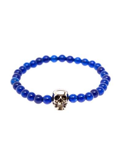 Shop Alexander Mcqueen Skull Blue Beaded Bracelet  Man