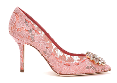 Shop Dolce & Gabbana Pizzo Taormina Pumps With Crystals In Pink