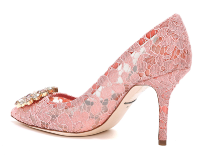 Shop Dolce & Gabbana Pizzo Taormina Pumps With Crystals In Pink