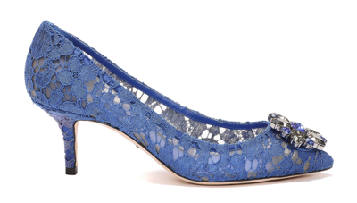 Shop Dolce & Gabbana Pizzo Taormina Pumps With Crystals In Blue
