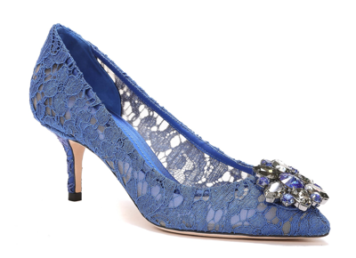 Shop Dolce & Gabbana Pizzo Taormina Pumps With Crystals In Blue