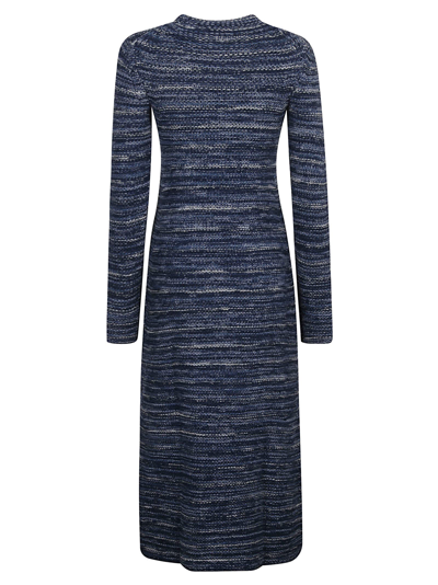 Shop Chloé Standing Collar Longsleeved Knit Dress In Cosmic Blue