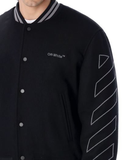 Shop Off-white Diag Outline Wool Varsity Jacket In Black
