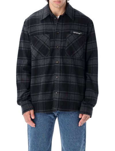 Shop Off-white Outline Arrow Flannel Shirt In Grey