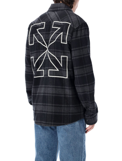 Shop Off-white Outline Arrow Flannel Shirt In Grey