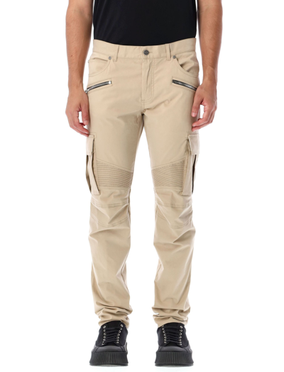 Shop Balmain Cotton Cargo Pants In Biege