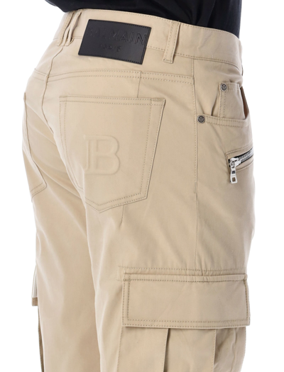 Shop Balmain Cotton Cargo Pants In Biege