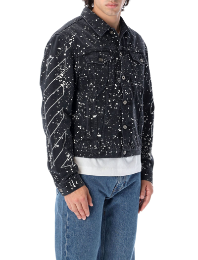 Shop Off-white Diag Paint Slim Denim Jacket In Black