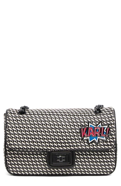Shop Karl Lagerfeld Agyness Woven Leather Shoulder Bag In White/ Black 1