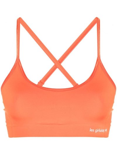 Shop Les Girls Les Boys Crossover-straps Seamless Sports Bra In Orange