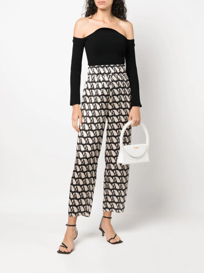 Shop Aeron Aurella Monogram-print Straight Trousers In Neutrals