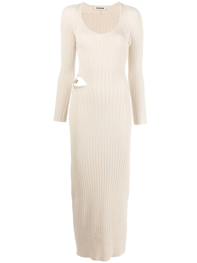 Shop Aeron Viviere Ribbed-knit Maxi Dress In Neutrals