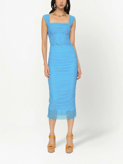 Shop Dolce & Gabbana Ruched Midi Dress In Blau