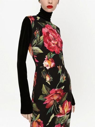 Shop Dolce & Gabbana Floral-print Dress In Schwarz