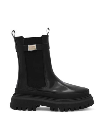 Shop Dolce & Gabbana Logo-tag Leather Chelsea Boots In Black