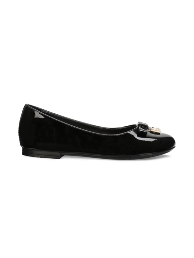 Shop Dolce & Gabbana Dg-logo Patent Leather Ballerina Shoes In Black