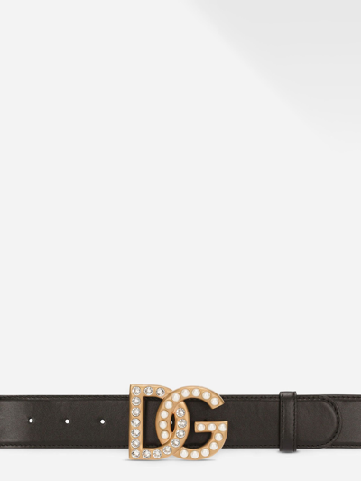Shop Dolce & Gabbana Bejeweled Dg Logo Belt In Black