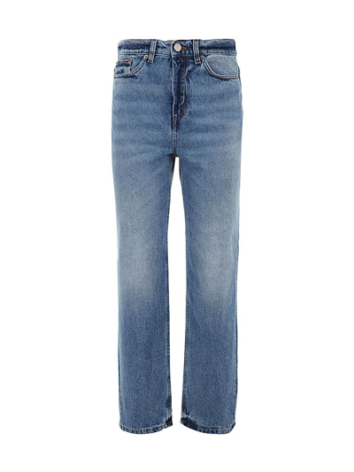 Shop Twinset Straight Leg Cropped Jeans In Blue