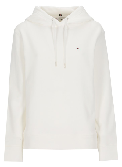 Shop Tommy Hilfiger Logo Embroidered Drawstring Hoodie In White