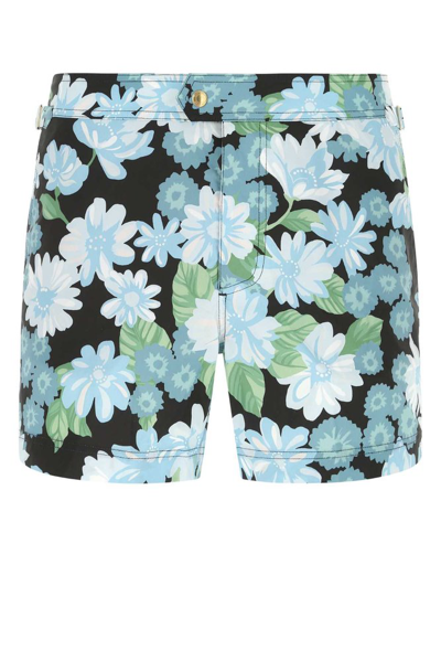 Shop Tom Ford Floral Printed Swim Shorts In Blue