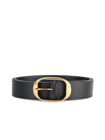 Shop Tom Ford Logo Engraved Buckle Belt In Black