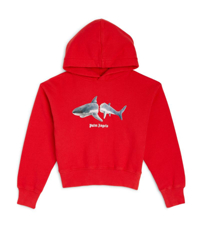 Shop Palm Angels Cotton Shark Hoodie (4-12 Years) In Red