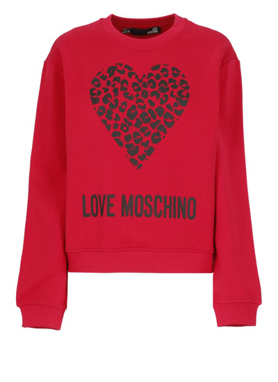 Shop Love Moschino Heart Print Crewneck Sweater In Red