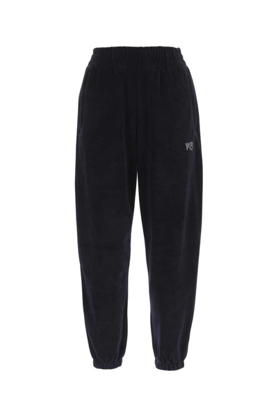 Shop Alexander Wang T T By Alexander Wang Crystal Logo Velour Sweatpants In Navy