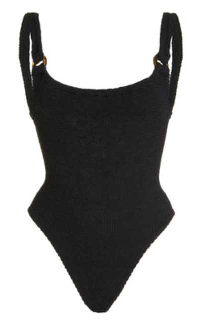 Shop Hunza G Domino Seersucker Swimsuit In Black