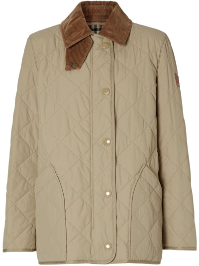 Shop Burberry Quilted Short Jacket In Beige