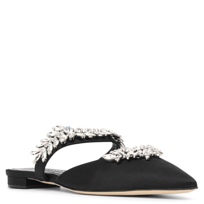 Manolo Blahnik Lurumflat Crystal-embellished Satin Mules