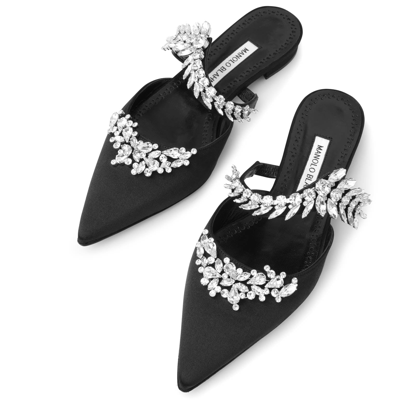 Shop Manolo Blahnik Lurum Black Satin Flats