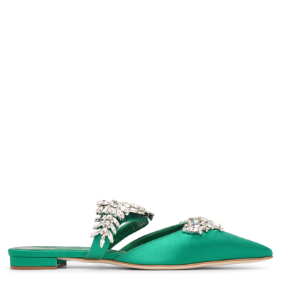 Shop Manolo Blahnik Lurum Emerald Satin Flats