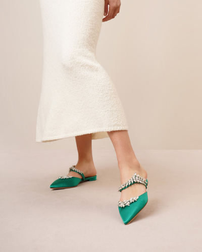 Shop Manolo Blahnik Lurum Emerald Satin Flats