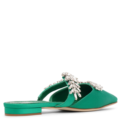 Shop Manolo Blahnik Lurum Emerald Satin Flats