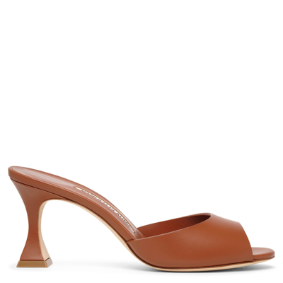 Shop Manolo Blahnik Jadarona 70 Brown Leather Mules