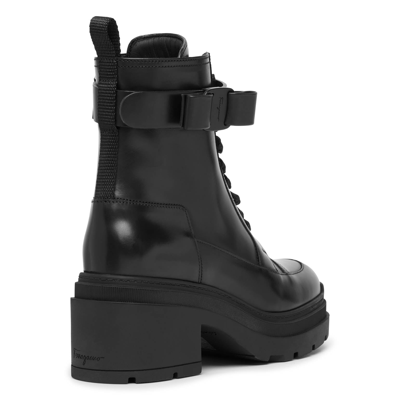 Shop Ferragamo Vara Bow Black Leather Ankle Boots