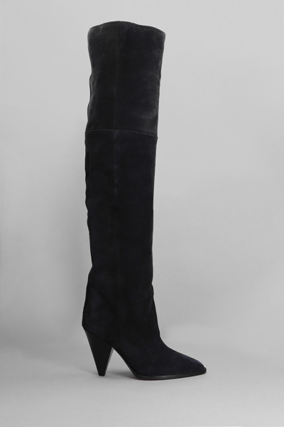 Shop Isabel Marant Riria Thigh High Heels Boots In Black Suede