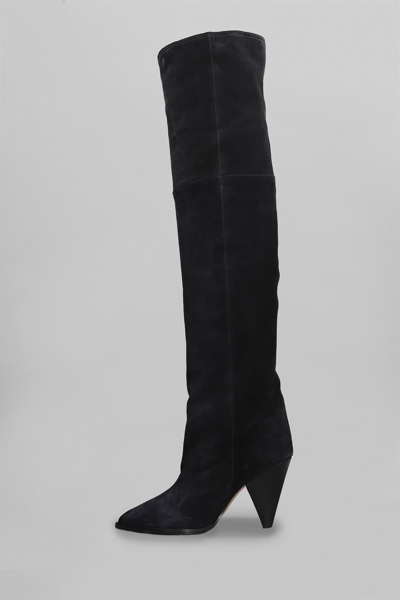 Shop Isabel Marant Riria Thigh High Heels Boots In Black Suede