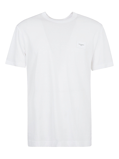 Shop Dolce & Gabbana Logo Patch Plain T-shirt In White Ottico