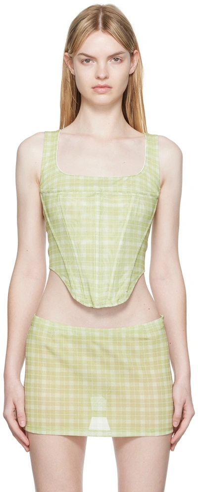 Miaou X Paloma Campbell Checked Stretch-woven Crepe Corset In Baby Plaid Limon