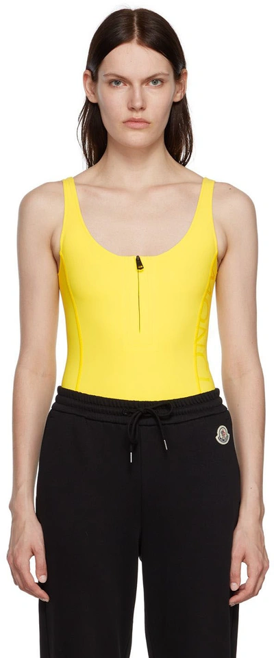 Shop Moncler Yellow Nylon One-piece Swimsuit In 156 Yellow