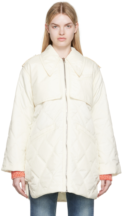 Shop Ganni Off-white Quilted Jacket In 135 Egret